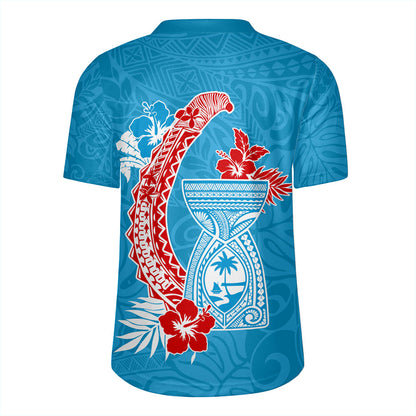Guam Rugby Jersey Hook With Latte Stone Hibiscus Tropical Blue