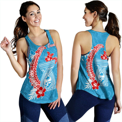 Guam Women Tank Hook With Latte Stone Hibiscus Tropical Blue