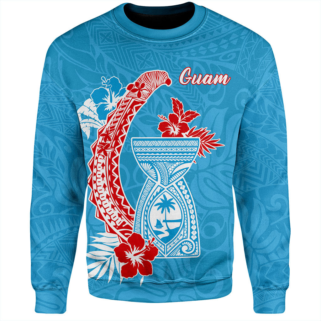 Guam Sweatshirt Hook With Latte Stone Hibiscus Tropical Blue