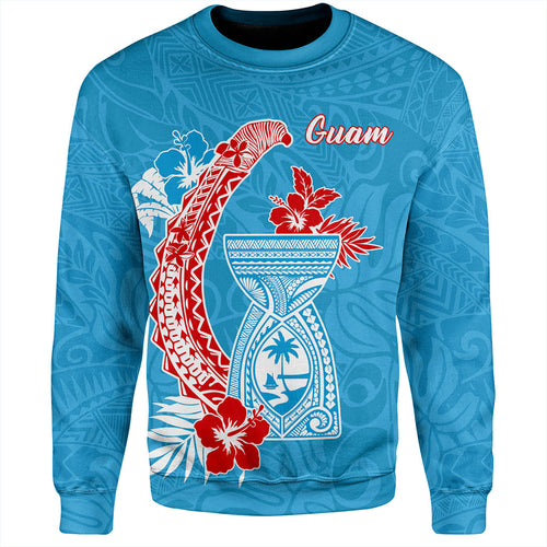 Guam Sweatshirt Hook With Latte Stone Hibiscus Tropical Blue