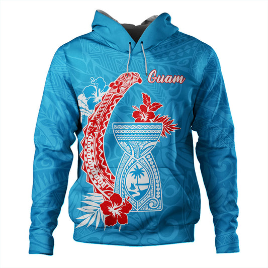 Guam Hoodie Hook With Latte Stone Hibiscus Tropical Blue