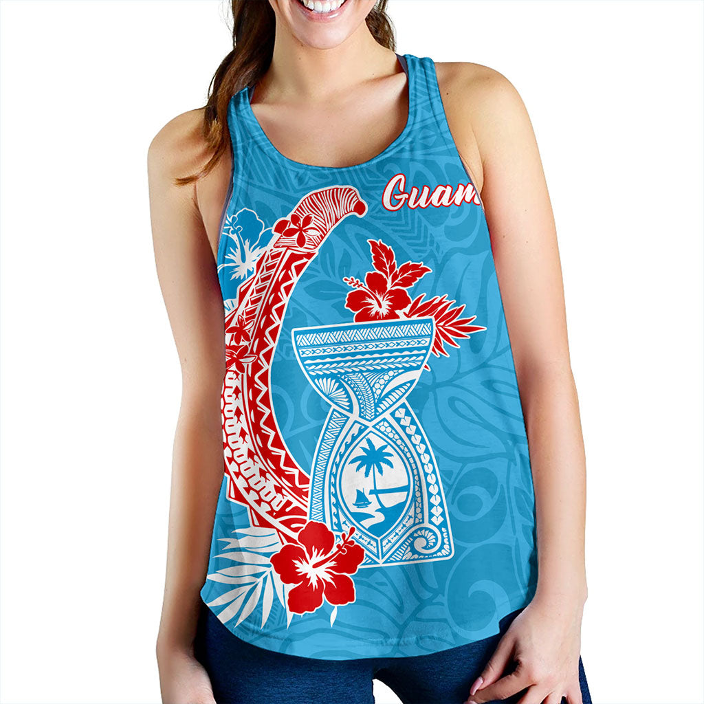 Guam Women Tank Hook With Latte Stone Hibiscus Tropical Blue