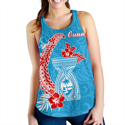 Guam Women Tank Hook With Latte Stone Hibiscus Tropical Blue