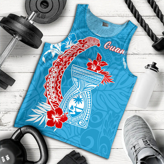 Guam Tank Top Hook With Latte Stone Hibiscus Tropical Blue