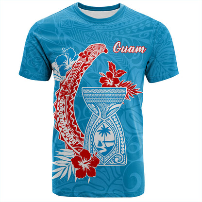 Guam T-Shirt Hook With Latte Stone Hibiscus Tropical Blue