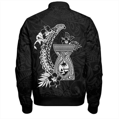 Guam Bomber Jacket Hook With Latte Stone Hibiscus Tropical