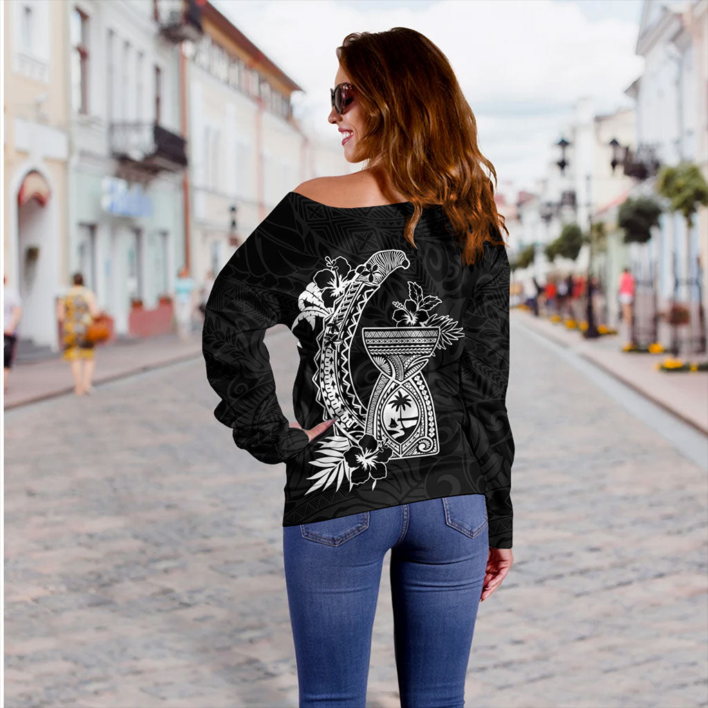 Guam Off Shoulder Sweatshirt Hook With Latte Stone Hibiscus Tropical