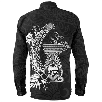 Guam Long Sleeve Shirt Hook With Latte Stone Hibiscus Tropical