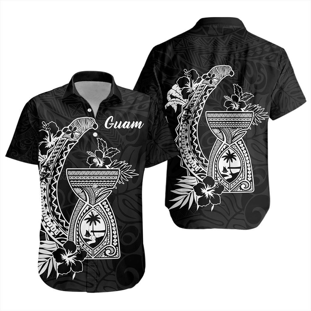 Guam Short Sleeve Shirt Hook With Latte Stone Hibiscus Tropical