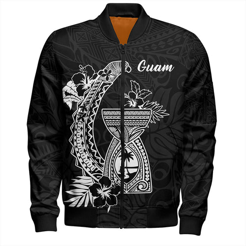 Guam Bomber Jacket Hook With Latte Stone Hibiscus Tropical