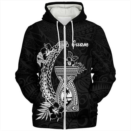 Guam Sherpa Hoodie Hook With Latte Stone Hibiscus Tropical
