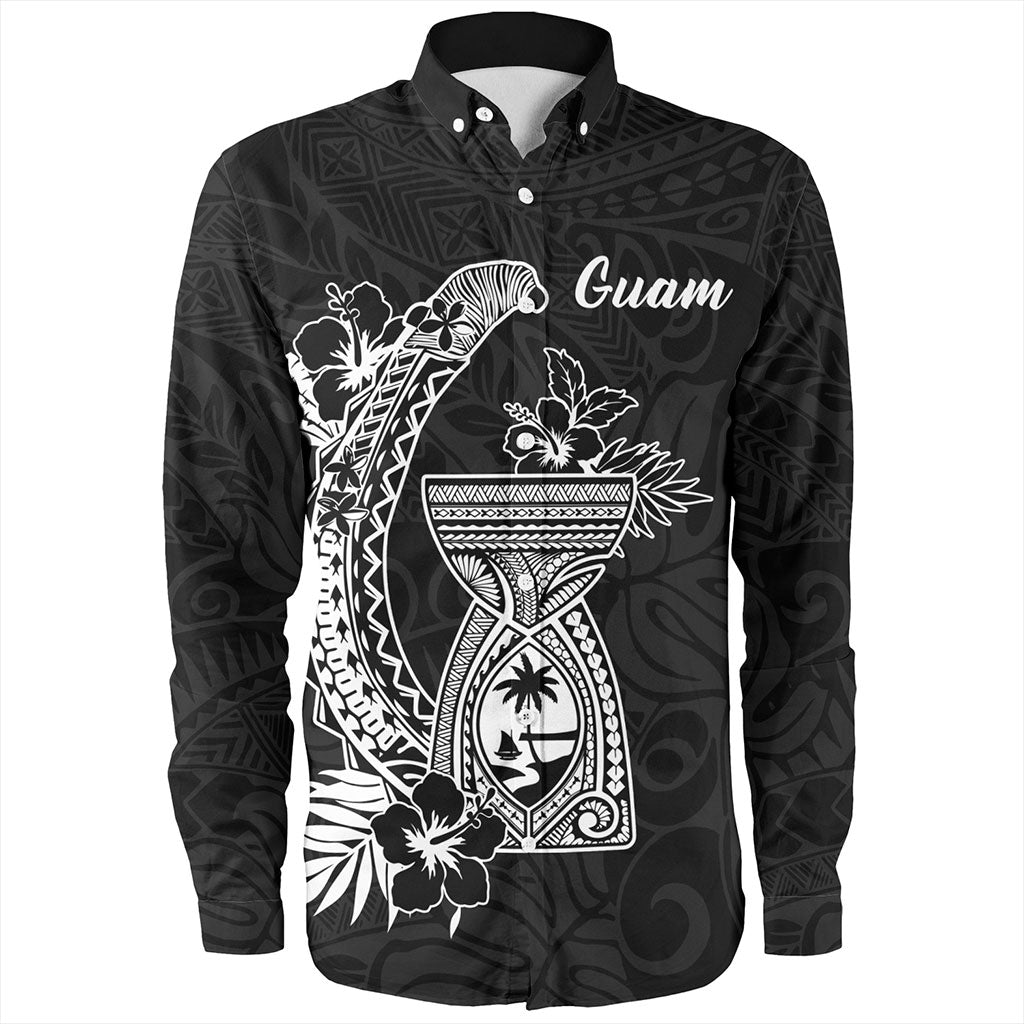 Guam Long Sleeve Shirt Hook With Latte Stone Hibiscus Tropical