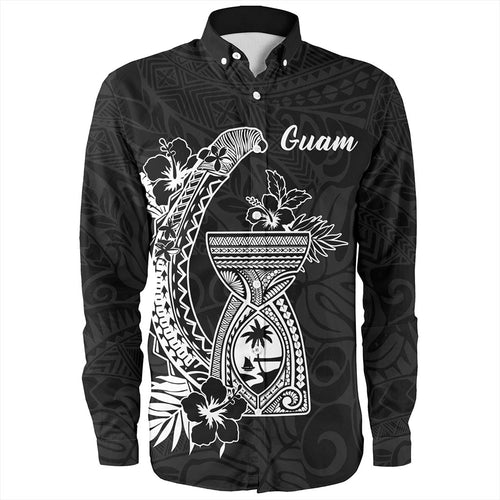 Guam Long Sleeve Shirt Hook With Latte Stone Hibiscus Tropical