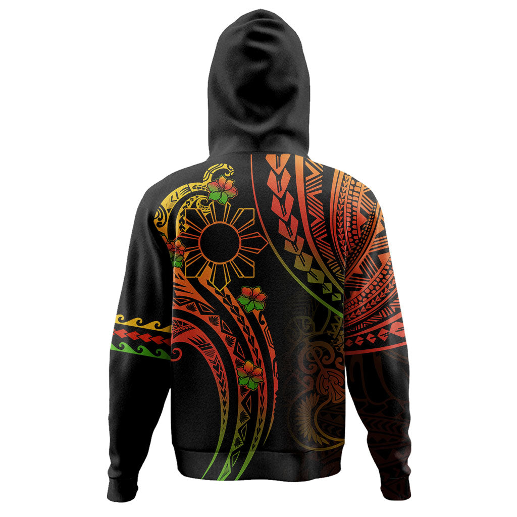 Philippines Filipinos Hoodie Tribal Polynesian Sun Sampaguita Flower Reggae