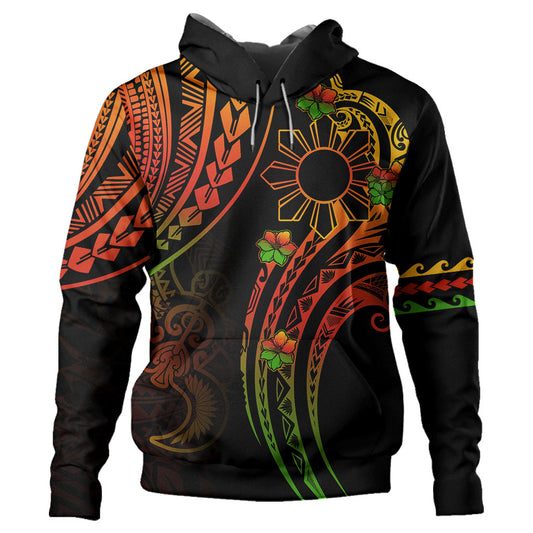 Philippines Filipinos Hoodie Tribal Polynesian Sun Sampaguita Flower Reggae