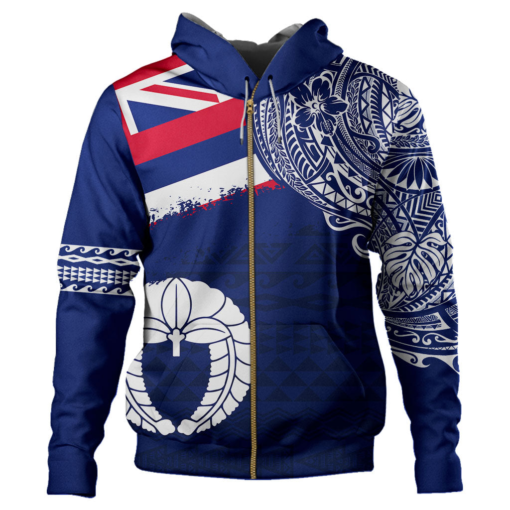 Hawaii Hoodie Custom Funakoshi Karate Polynesian Flag With Coat Of Arms