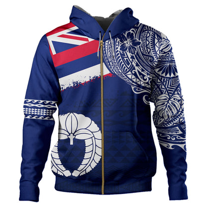 Hawaii Hoodie Custom Funakoshi Karate Polynesian Flag With Coat Of Arms