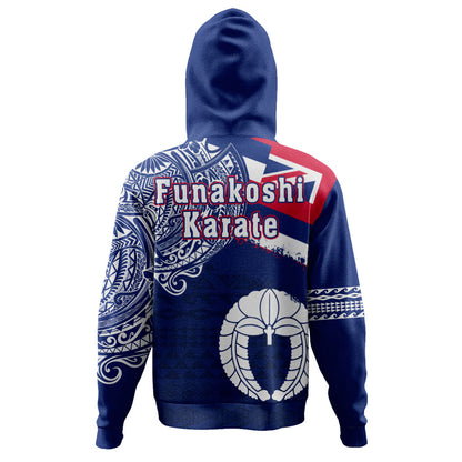 Hawaii Hoodie Custom Funakoshi Karate Polynesian Flag With Coat Of Arms