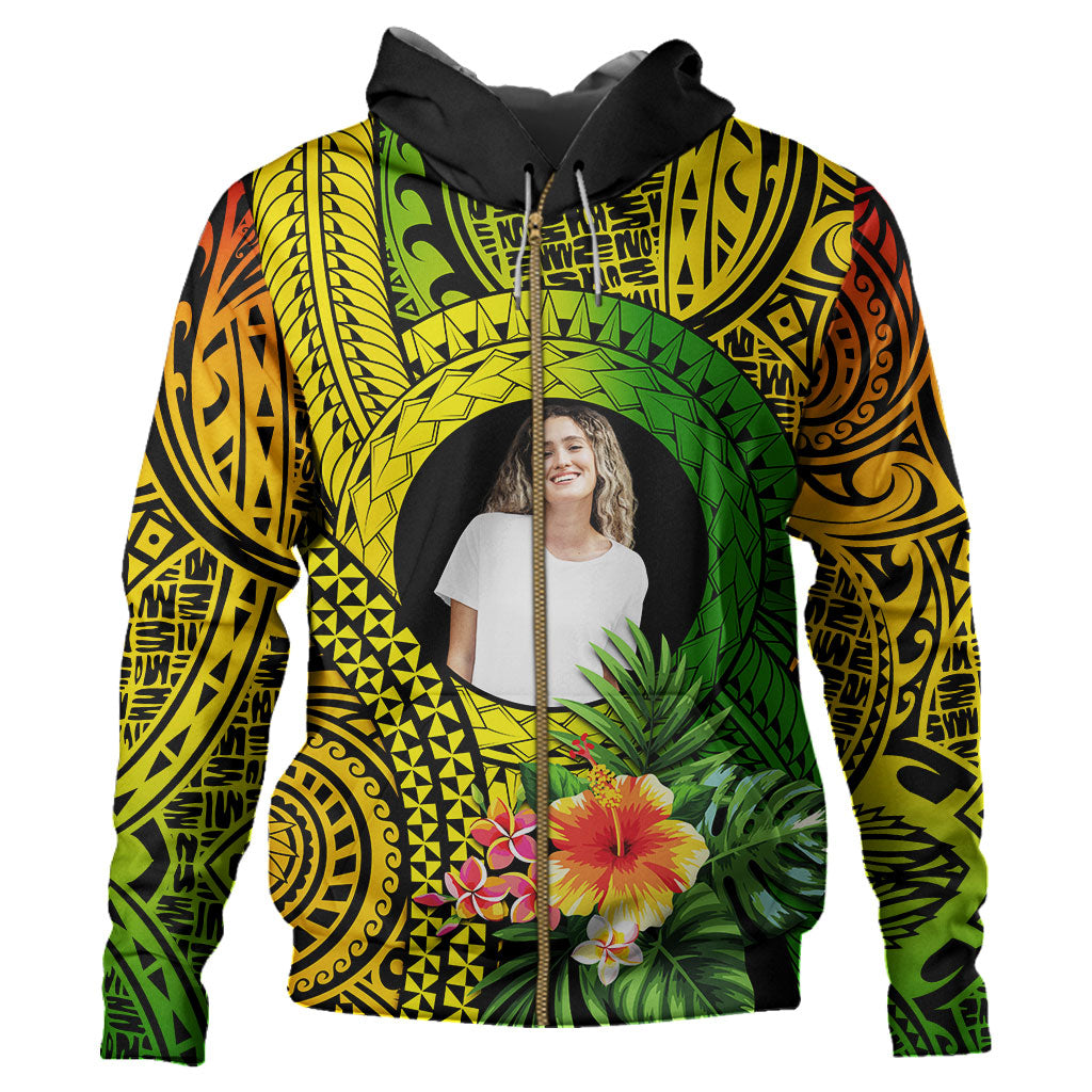 Hawaii Hoodie Custom Polynesian Tribal Tattoo Circle With Tropical Flower
