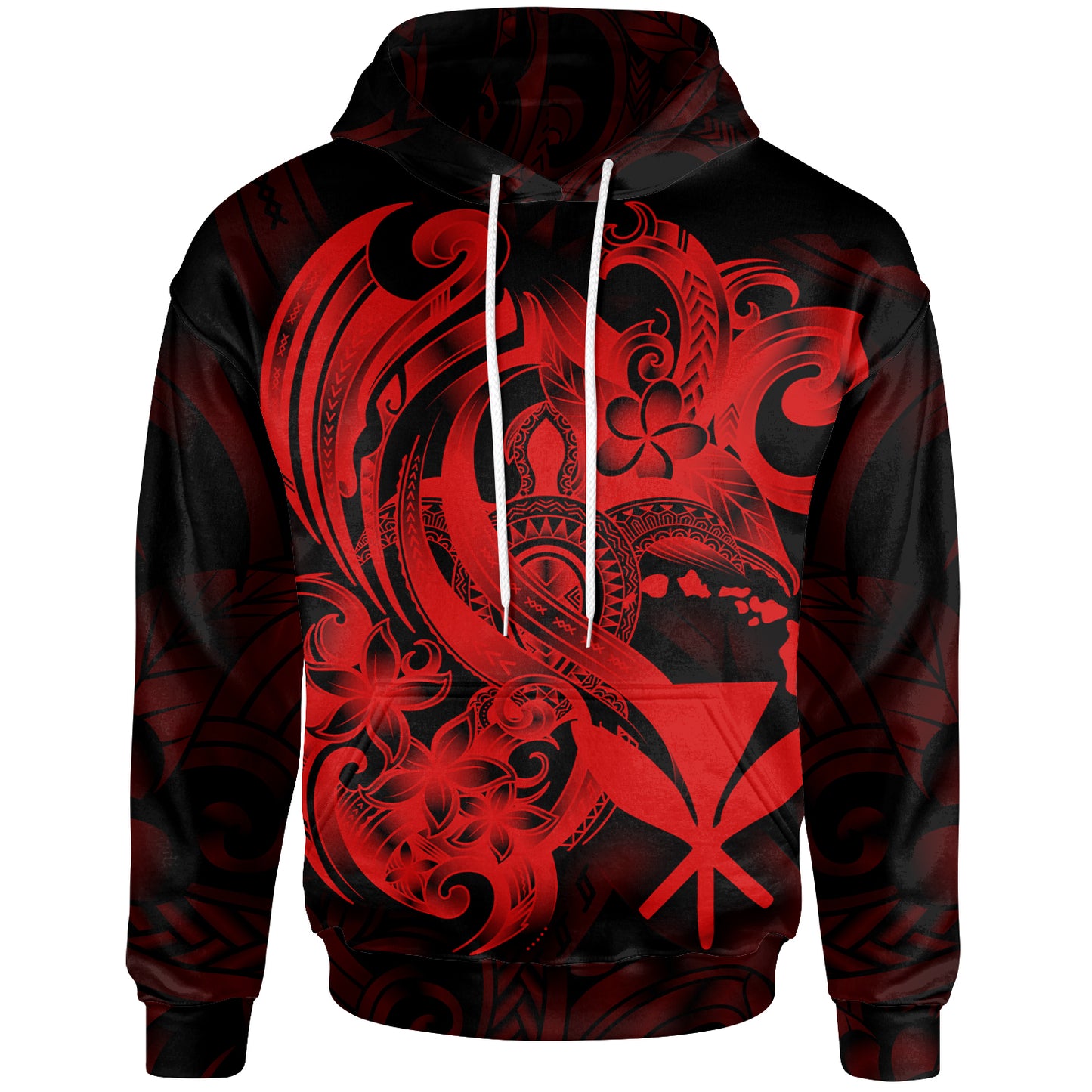 Polynesian Hawaii All Over Hoodie - Kanaka Maoli Red Turtle