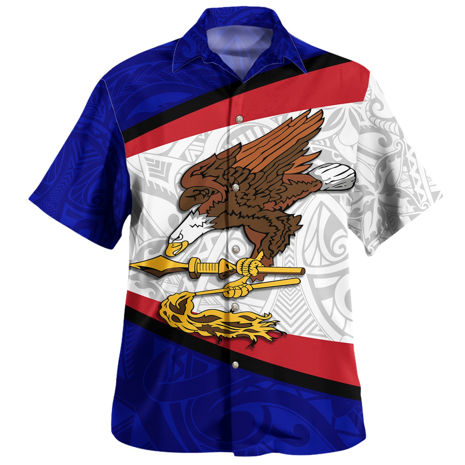 American Samoa Hawaiian Shirt - American Samoa Polynesian Flag With Coat Of Arms