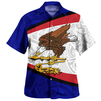 American Samoa Hawaiian Shirt - American Samoa Polynesian Flag With Coat Of Arms