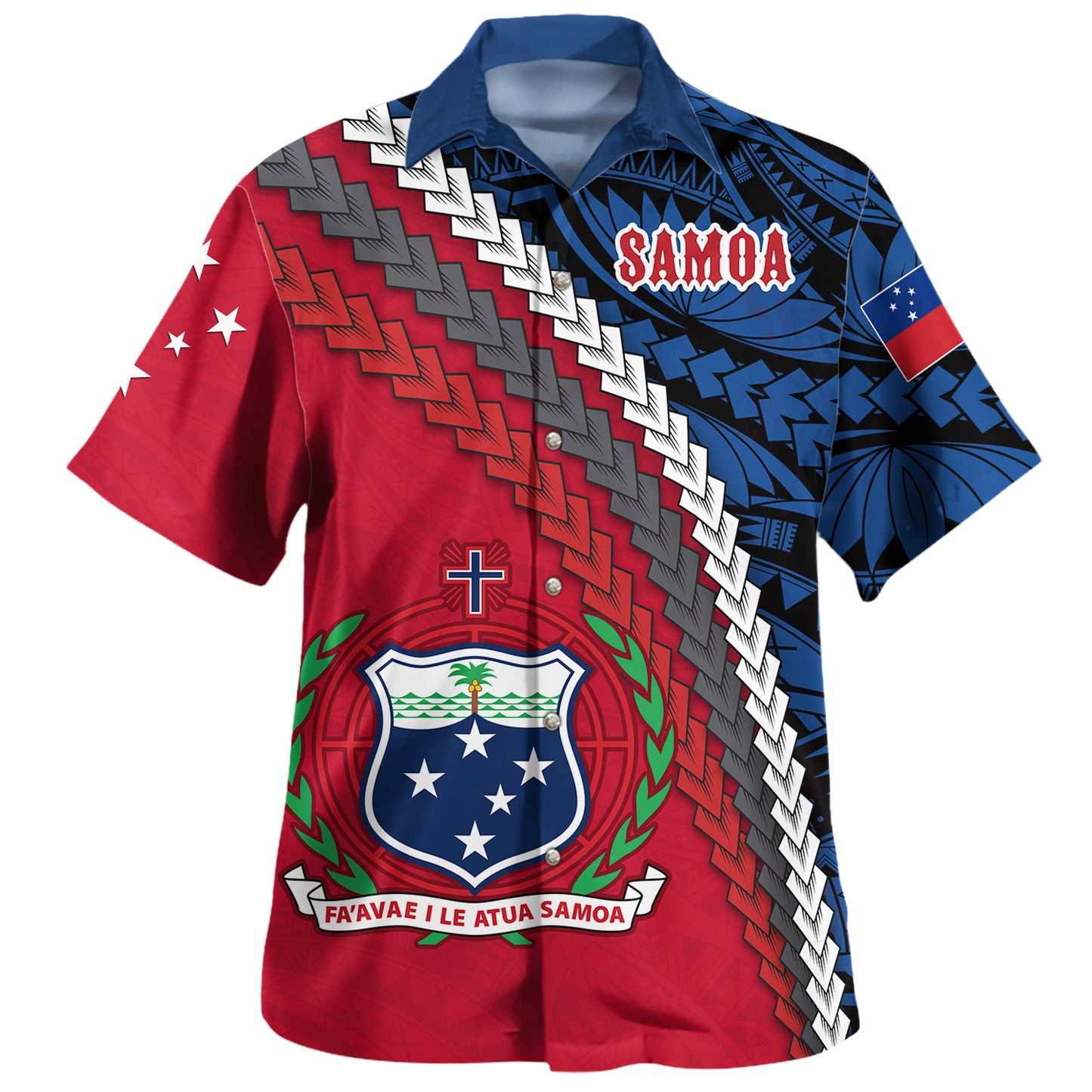 Samoa Hawaiian Shirt - Samoa Coat Of Arms With Polynesian Tribal Flag Style