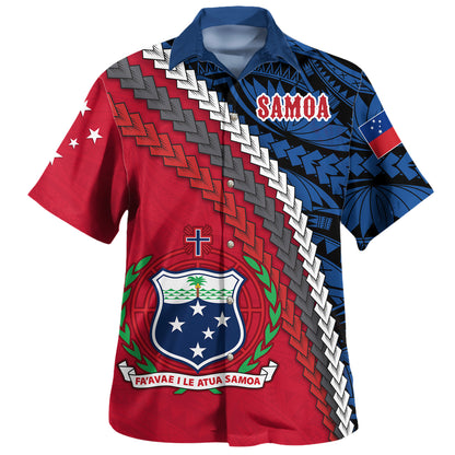 Samoa Hawaiian Shirt - Samoa Coat Of Arms With Polynesian Tribal Flag Style