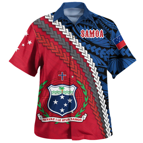 Samoa Hawaiian Shirt - Samoa Coat Of Arms With Polynesian Tribal Flag Style
