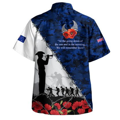 New Zealand Hawaiian Shirt Anzac Day Poppy Flower And Barbed Wire