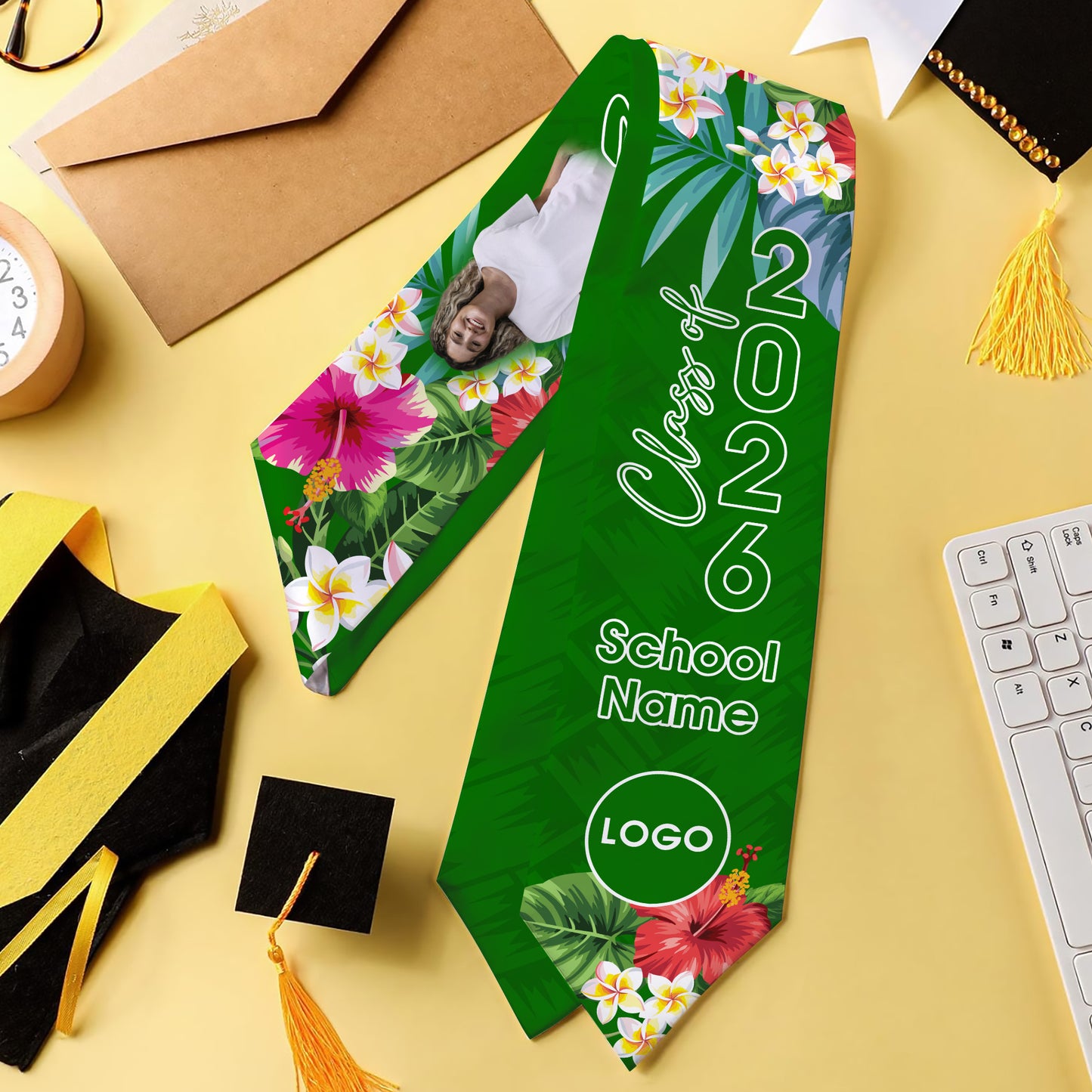 Hawaii Graduation Stole Custom Class 2026 Tropical Hibiscus Island Style