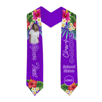 Hawaii Graduation Stole Custom Class 2026 Tropical Hibiscus Island Style