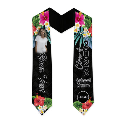 Hawaii Graduation Stole Custom Class 2026 Tropical Hibiscus Island Style