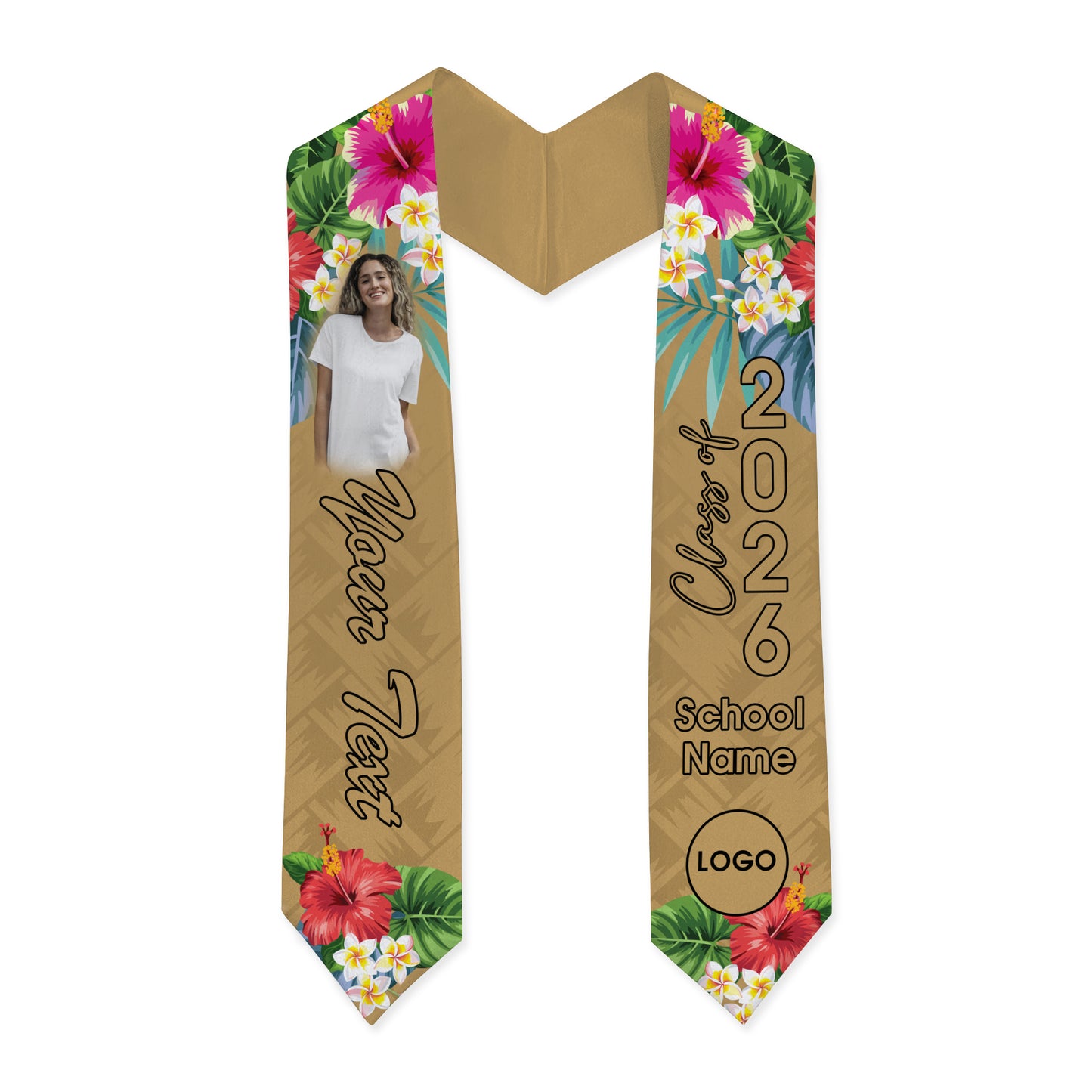 Hawaii Graduation Stole Custom Class 2026 Tropical Hibiscus Island Style