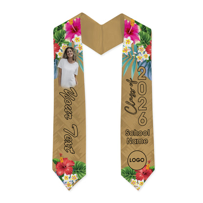 Hawaii Graduation Stole Custom Class 2026 Tropical Hibiscus Island Style