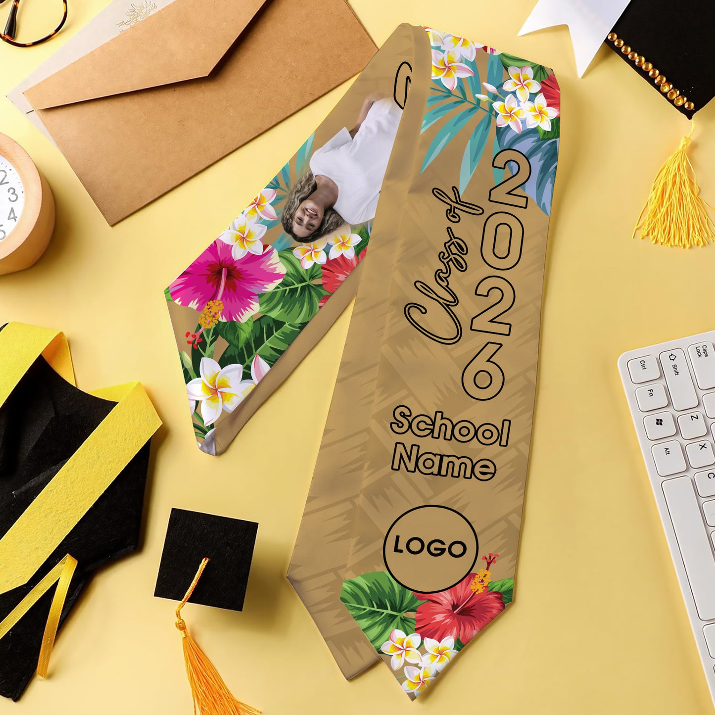 Hawaii Graduation Stole Custom Class 2026 Tropical Hibiscus Island Style
