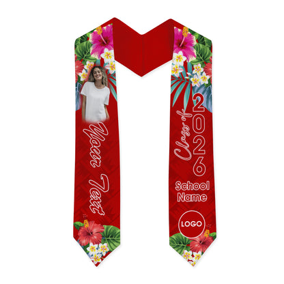 Hawaii Graduation Stole Custom Class 2026 Tropical Hibiscus Island Style