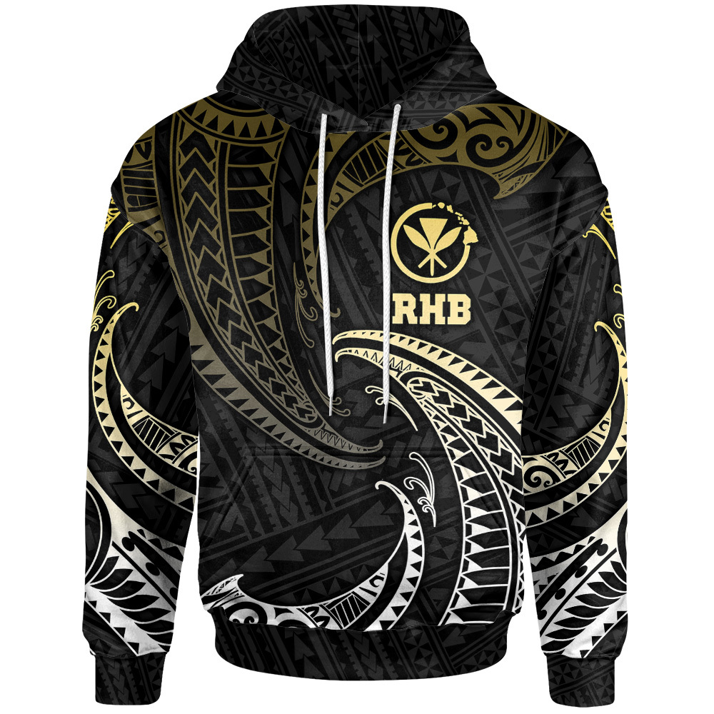 RHB Hawaii Polynesian Hoodie - Gold Tribal Wave