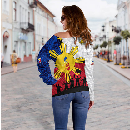 Philippines Filipinos Off Shoulder Sweatshirt Independence Day Polynesian Style