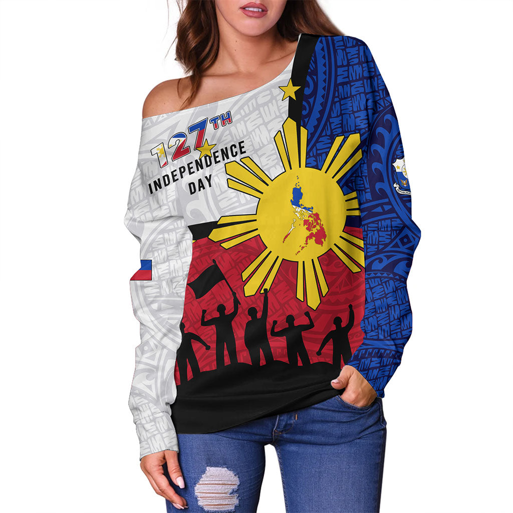 Philippines Filipinos Off Shoulder Sweatshirt Independence Day Polynesian Style