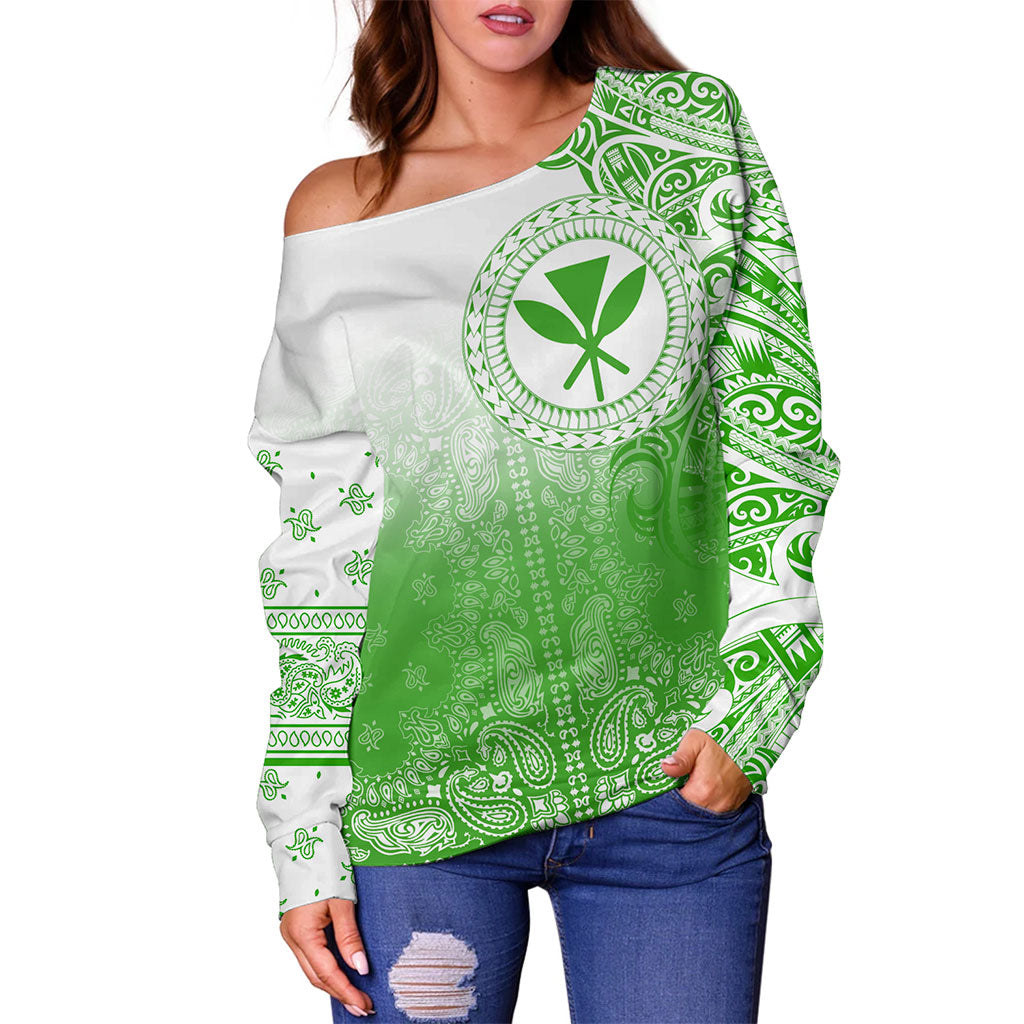 Hawaii Off Shoulder Sweatshirt Custom Kanaka Paisley Style