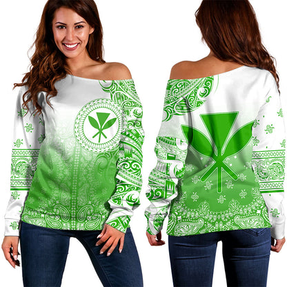 Hawaii Off Shoulder Sweatshirt Custom Kanaka Paisley Style