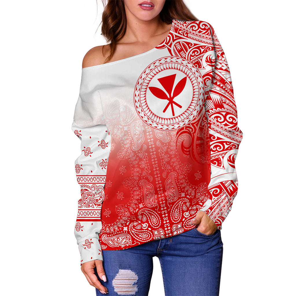 Hawaii Off Shoulder Sweatshirt Custom Kanaka Paisley Style