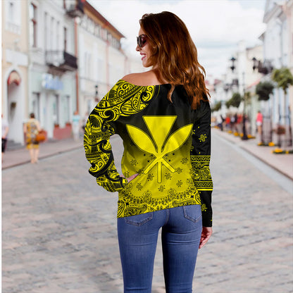 Hawaii Off Shoulder Sweatshirt Custom Kanaka Paisley Style