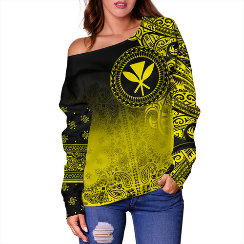 Hawaii Off Shoulder Sweatshirt Custom Kanaka Paisley Style
