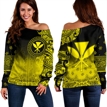 Hawaii Off Shoulder Sweatshirt Custom Kanaka Paisley Style