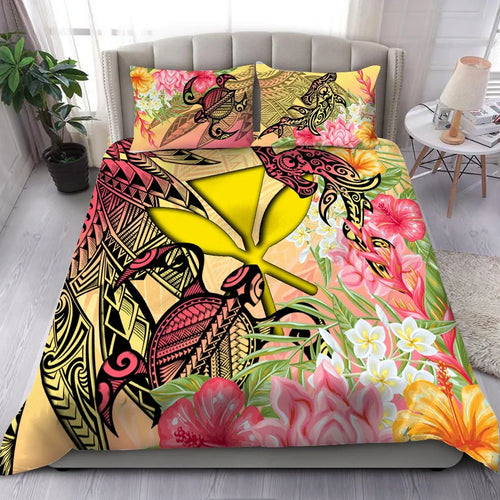 Kanaka Maoli Bedding Set - Flowers Tropical With Sea Animals