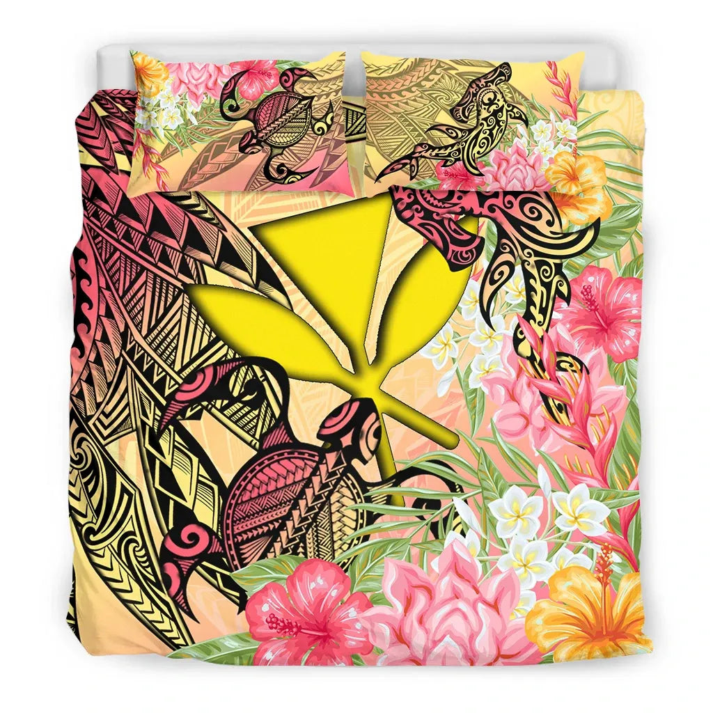 Kanaka Maoli Bedding Set - Flowers Tropical With Sea Animals