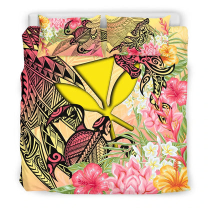 Kanaka Maoli Bedding Set - Flowers Tropical With Sea Animals