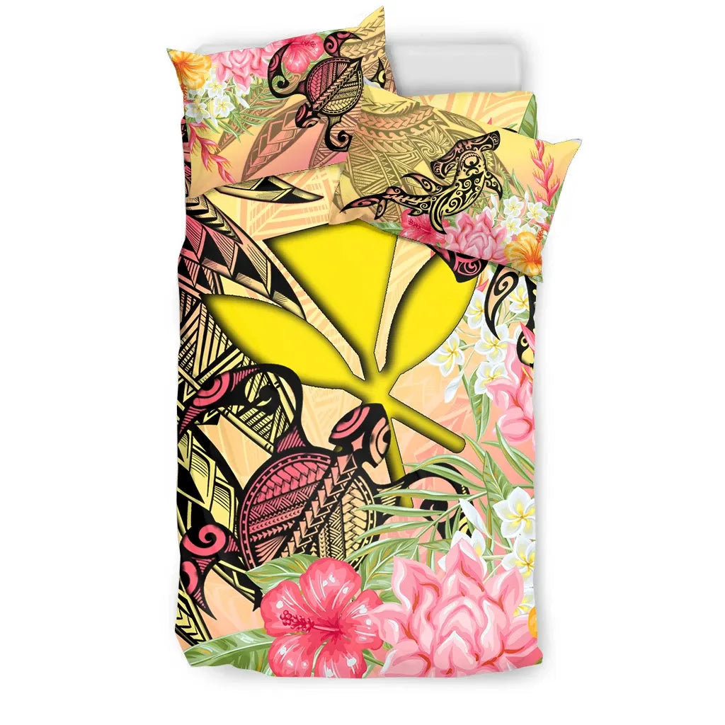 Kanaka Maoli Bedding Set - Flowers Tropical With Sea Animals